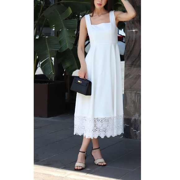 Fehaute Dresses & Skirts - Fehaute Women's White Lace Classic Square Neck A-Line Maxi Dress Size XXL NWT